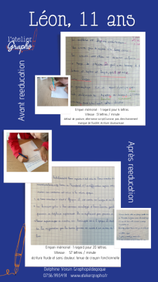 avant/après rééducation écriture Léon